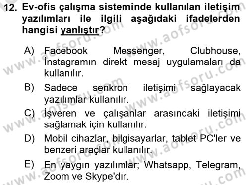 Ev Teknolojisi Dersi 2024 - 2025 Yılı Yaz Okulu Sınav Soruları 12. Soru
