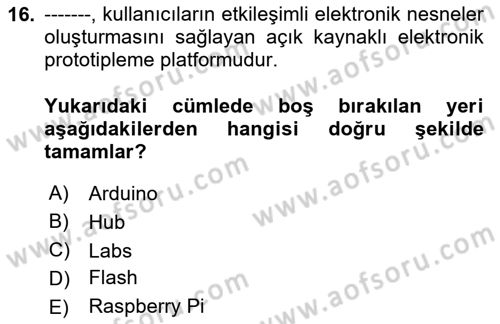 Ev Teknolojisi Dersi 2024 - 2025 Yılı Yaz Okulu Sınav Soruları 16. Soru