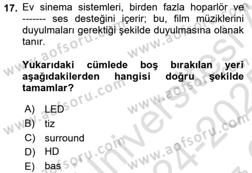 Ev Teknolojisi Dersi 2024 - 2025 Yılı Yaz Okulu Sınav Soruları 17. Soru