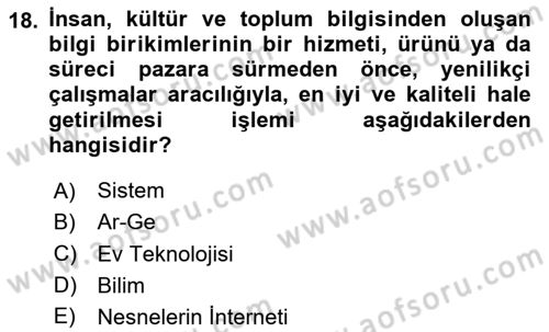 Ev Teknolojisi Dersi 2024 - 2025 Yılı Yaz Okulu Sınav Soruları 18. Soru