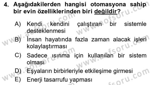 Ev Teknolojisi Dersi 2024 - 2025 Yılı Yaz Okulu Sınav Soruları 4. Soru