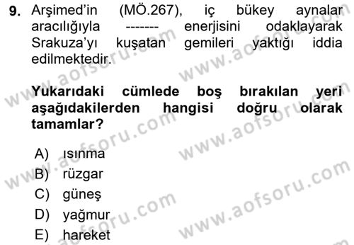 Ev Teknolojisi Dersi 2024 - 2025 Yılı Yaz Okulu Sınav Soruları 9. Soru