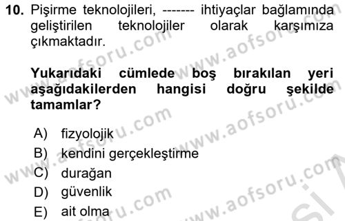 Ev Teknolojisi Dersi 2025 - 2026 Yılı (Vize) Ara Sınav Soruları 10. Soru