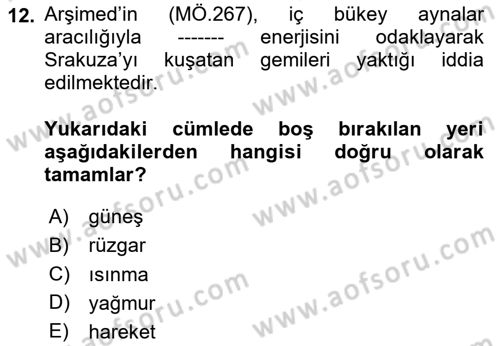 Ev Teknolojisi Dersi 2025 - 2026 Yılı (Vize) Ara Sınav Soruları 12. Soru