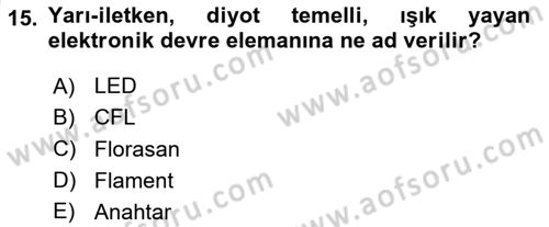 Ev Teknolojisi Dersi 2025 - 2026 Yılı (Vize) Ara Sınav Soruları 15. Soru