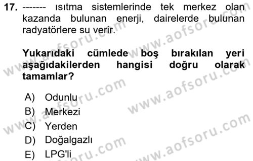 Ev Teknolojisi Dersi 2025 - 2026 Yılı (Vize) Ara Sınav Soruları 17. Soru