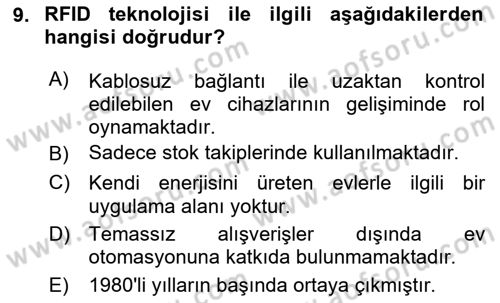 Ev Teknolojisi Dersi 2025 - 2026 Yılı (Vize) Ara Sınav Soruları 9. Soru