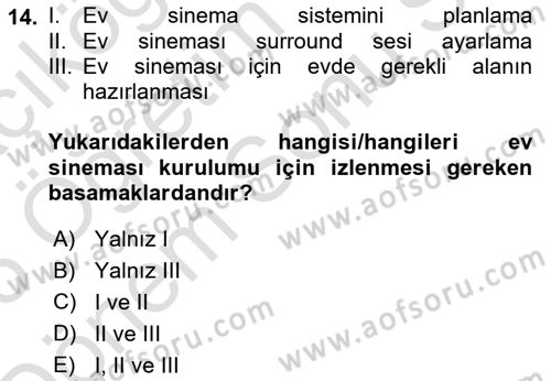 Ev Teknolojisi Dersi 2025 - 2026 Yılı (Final) Dönem Sonu Sınav Soruları 14. Soru
