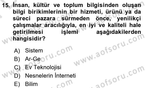 Ev Teknolojisi Dersi 2025 - 2026 Yılı (Final) Dönem Sonu Sınav Soruları 15. Soru
