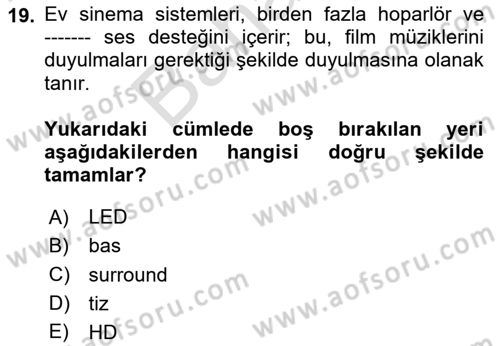 Ev Teknolojisi Dersi 2025 - 2026 Yılı (Final) Dönem Sonu Sınav Soruları 19. Soru