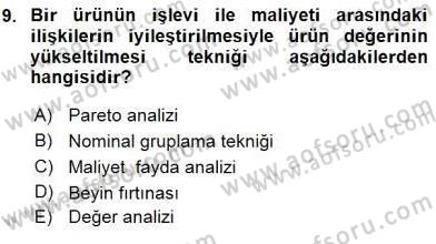 İş Etüdü Dersi 2015 - 2016 Yılı (Vize) Ara Sınav Soruları 9. Soru