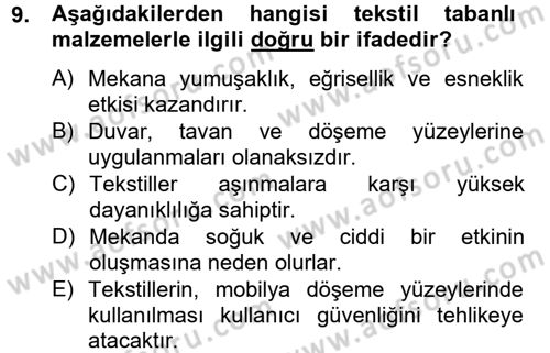 Konut Seçimi ve Düzenlenmesi Dersi 2012 - 2013 Yılı (Vize) Ara Sınavı 9. Soru