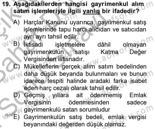 Konut Seçimi ve Düzenlenmesi Dersi 2012 - 2013 Yılı (Final) Dönem Sonu Sınav Soruları 19. Soru