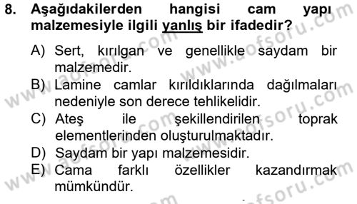 Konut Seçimi ve Düzenlenmesi Dersi 2012 - 2013 Yılı (Final) Dönem Sonu Sınav Soruları 8. Soru