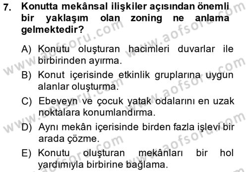 Konut Seçimi ve Düzenlenmesi Dersi 2013 - 2014 Yılı (Vize) Ara Sınav Soruları 7. Soru