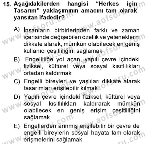 Konut Seçimi ve Düzenlenmesi Dersi 2013 - 2014 Yılı (Final) Dönem Sonu Sınav Soruları 15. Soru
