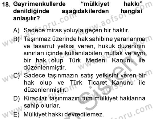 Konut Seçimi ve Düzenlenmesi Dersi 2013 - 2014 Yılı (Final) Dönem Sonu Sınav Soruları 18. Soru