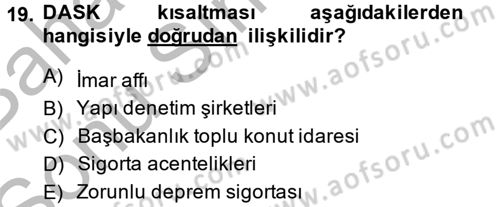 Konut Seçimi ve Düzenlenmesi Dersi 2013 - 2014 Yılı (Final) Dönem Sonu Sınav Soruları 19. Soru