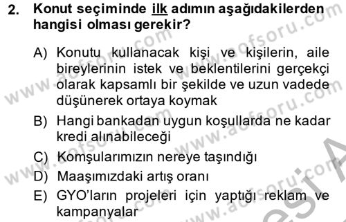 Konut Seçimi ve Düzenlenmesi Dersi 2013 - 2014 Yılı (Final) Dönem Sonu Sınav Soruları 2. Soru
