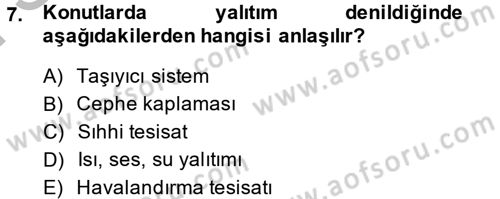 Konut Seçimi ve Düzenlenmesi Dersi 2013 - 2014 Yılı (Final) Dönem Sonu Sınav Soruları 7. Soru