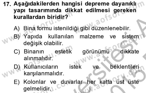 Konut Seçimi ve Düzenlenmesi Dersi 2014 - 2015 Yılı (Vize) Ara Sınav Soruları 17. Soru