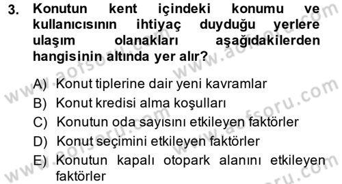 Konut Seçimi ve Düzenlenmesi Dersi 2014 - 2015 Yılı (Vize) Ara Sınav Soruları 3. Soru