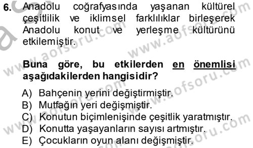 Konut Seçimi ve Düzenlenmesi Dersi 2014 - 2015 Yılı (Vize) Ara Sınav Soruları 6. Soru
