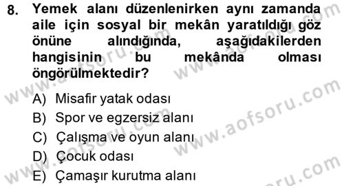 Konut Seçimi ve Düzenlenmesi Dersi 2014 - 2015 Yılı (Vize) Ara Sınav Soruları 8. Soru