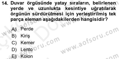 Konut Seçimi ve Düzenlenmesi Dersi 2015 - 2016 Yılı (Vize) Ara Sınav Soruları 14. Soru