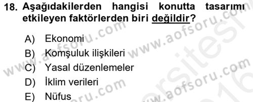 Konut Seçimi ve Düzenlenmesi Dersi 2015 - 2016 Yılı (Vize) Ara Sınav Soruları 18. Soru