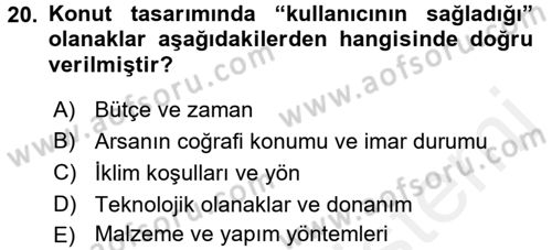 Konut Seçimi ve Düzenlenmesi Dersi 2015 - 2016 Yılı (Vize) Ara Sınav Soruları 20. Soru