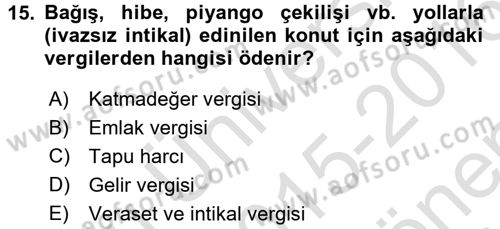 Konut Seçimi ve Düzenlenmesi Dersi 2015 - 2016 Yılı (Final) Dönem Sonu Sınav Soruları 15. Soru