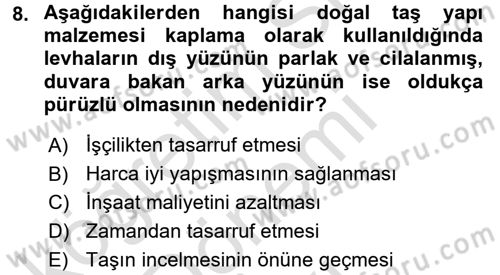 Konut Seçimi ve Düzenlenmesi Dersi 2015 - 2016 Yılı (Final) Dönem Sonu Sınav Soruları 8. Soru