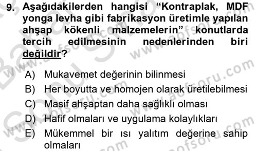 Konut Seçimi ve Düzenlenmesi Dersi 2015 - 2016 Yılı (Final) Dönem Sonu Sınav Soruları 9. Soru