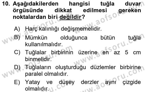 Konut Seçimi ve Düzenlenmesi Dersi 2016 - 2017 Yılı (Vize) Ara Sınav Soruları 10. Soru