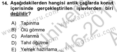 Konut Seçimi ve Düzenlenmesi Dersi 2016 - 2017 Yılı (Vize) Ara Sınav Soruları 14. Soru