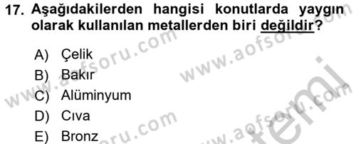 Konut Seçimi ve Düzenlenmesi Dersi 2016 - 2017 Yılı (Vize) Ara Sınav Soruları 17. Soru