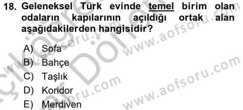 Konut Seçimi ve Düzenlenmesi Dersi 2016 - 2017 Yılı (Vize) Ara Sınav Soruları 18. Soru