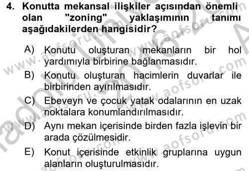 Konut Seçimi ve Düzenlenmesi Dersi 2016 - 2017 Yılı (Vize) Ara Sınav Soruları 4. Soru