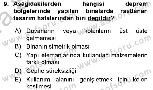Konut Seçimi ve Düzenlenmesi Dersi 2016 - 2017 Yılı (Vize) Ara Sınav Soruları 9. Soru