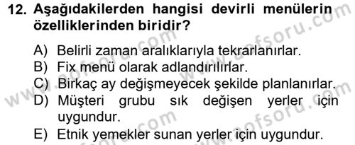 Genel Beslenme Dersi 2012 - 2013 Yılı (Final) Dönem Sonu Sınav Soruları 12. Soru