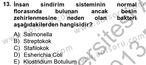 Genel Beslenme Dersi 2012 - 2013 Yılı (Final) Dönem Sonu Sınav Soruları 13. Soru