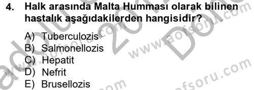 Genel Beslenme Dersi 2012 - 2013 Yılı (Final) Dönem Sonu Sınav Soruları 4. Soru