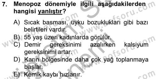 Genel Beslenme Dersi 2012 - 2013 Yılı (Final) Dönem Sonu Sınav Soruları 7. Soru