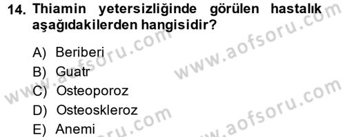 Genel Beslenme Dersi 2013 - 2014 Yılı (Vize) Ara Sınavı 14. Soru