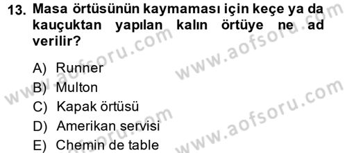 Genel Beslenme Dersi 2013 - 2014 Yılı (Final) Dönem Sonu Sınav Soruları 13. Soru