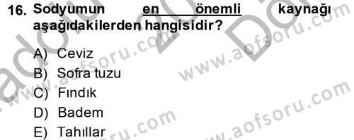 Genel Beslenme Dersi 2013 - 2014 Yılı (Final) Dönem Sonu Sınav Soruları 16. Soru