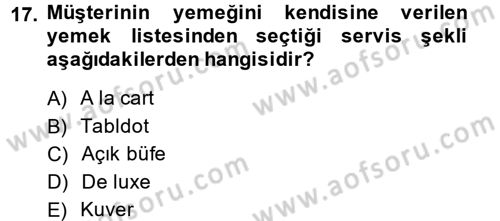 Genel Beslenme Dersi 2013 - 2014 Yılı (Final) Dönem Sonu Sınav Soruları 17. Soru