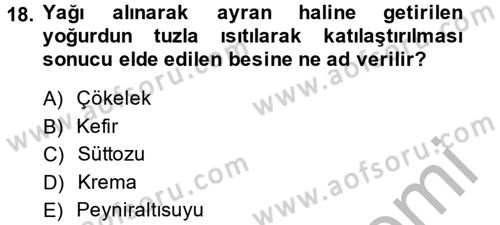 Genel Beslenme Dersi 2013 - 2014 Yılı (Final) Dönem Sonu Sınav Soruları 18. Soru