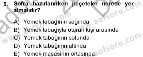 Genel Beslenme Dersi 2013 - 2014 Yılı (Final) Dönem Sonu Sınav Soruları 5. Soru